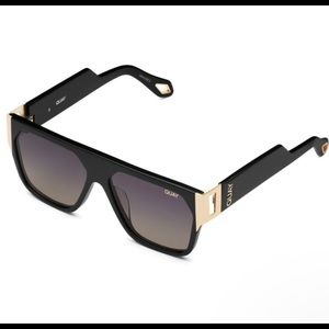 QUAY Go Off Sunglasses Polarized Black Gold Frame Smoke Taupe Gradient Lenses